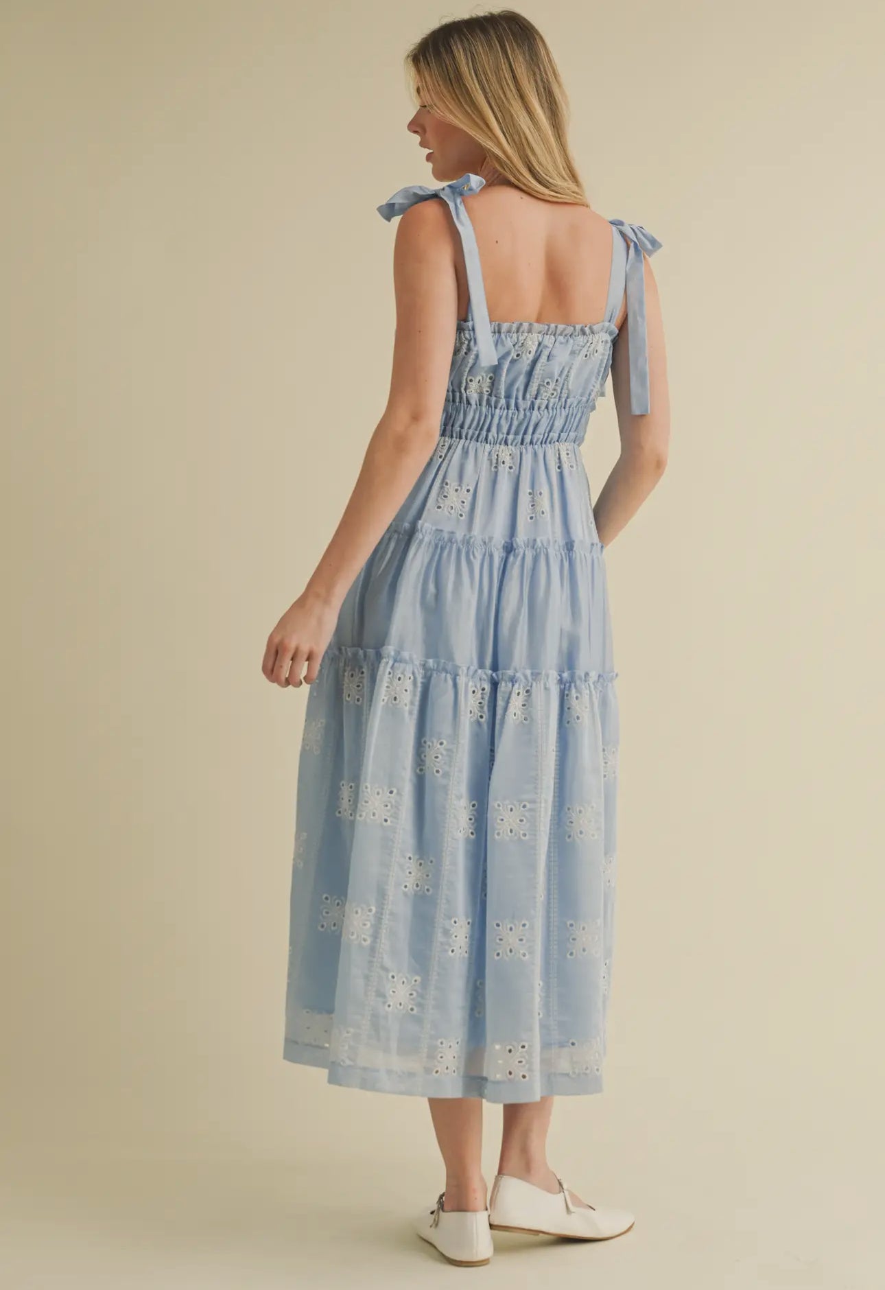 Tiered Eyelet Midi Dress