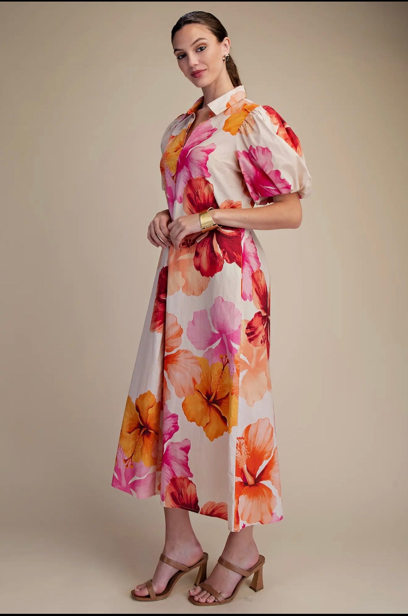 Light Weight Collar V-neck midi dress
