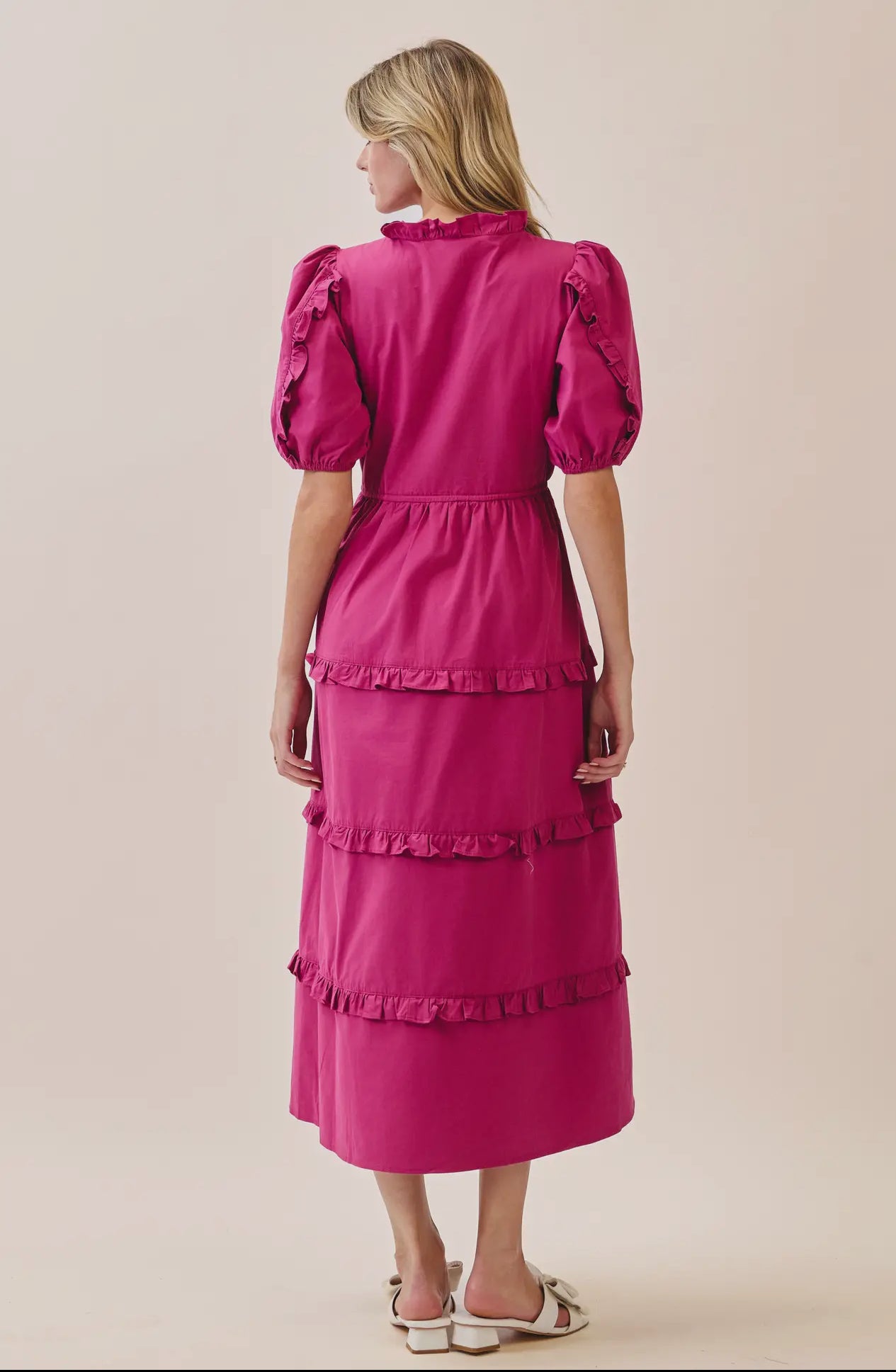 Drawstring Waist Tiered Skirt Ruffle Accents Dress
