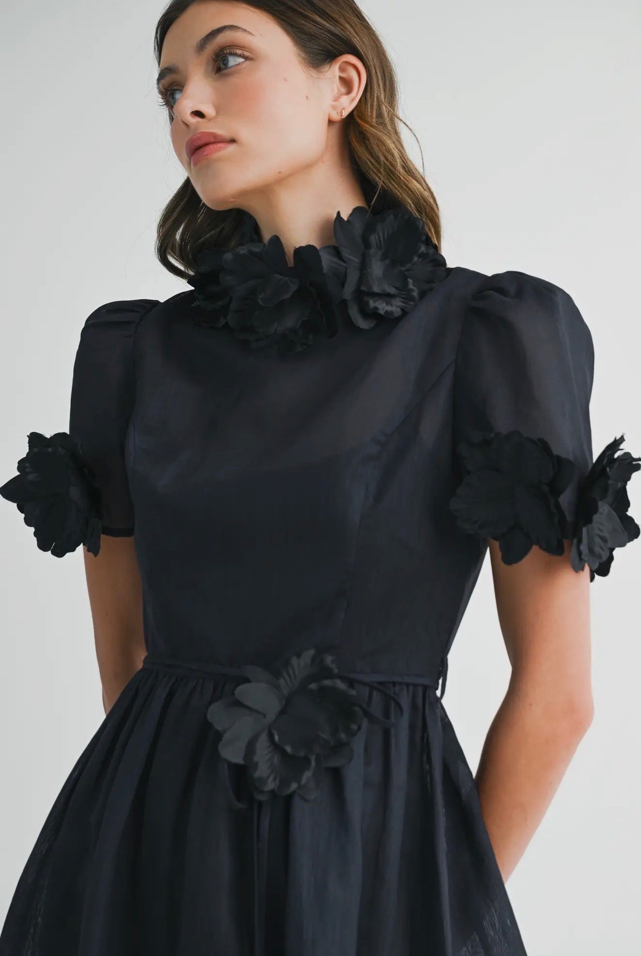 Floral high neck short sleeve midi dress