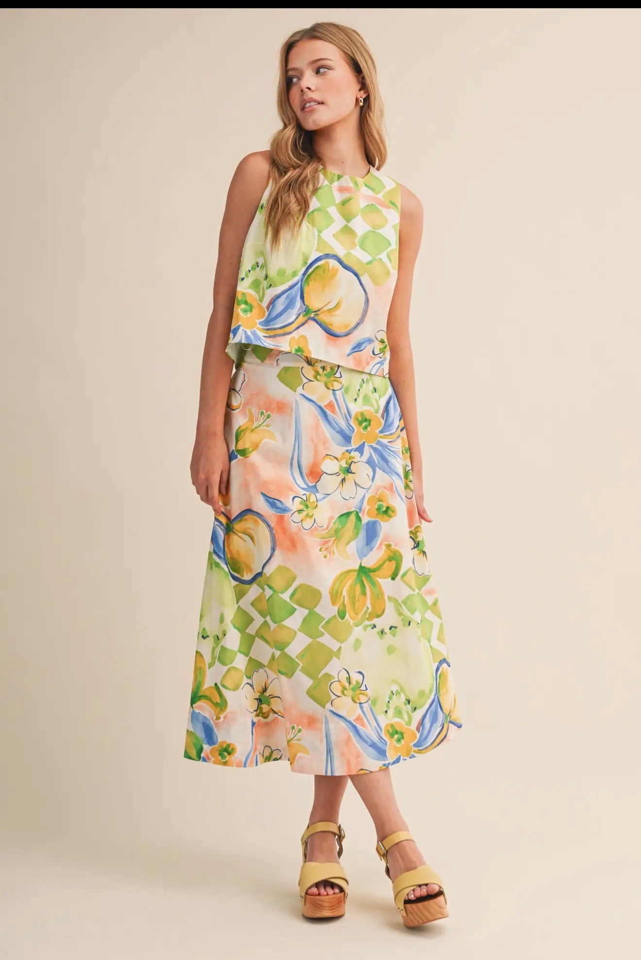 Exclusive Floral Print Cotton Crop tank top and Skirt -  set