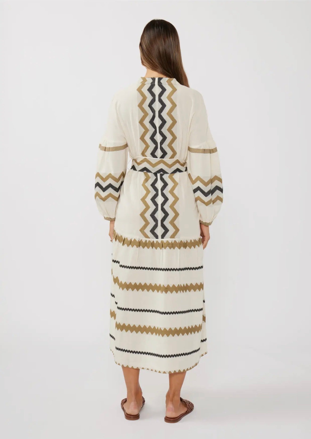 Blouson Sleeve Tiered Maxi Dress with Waist Tie