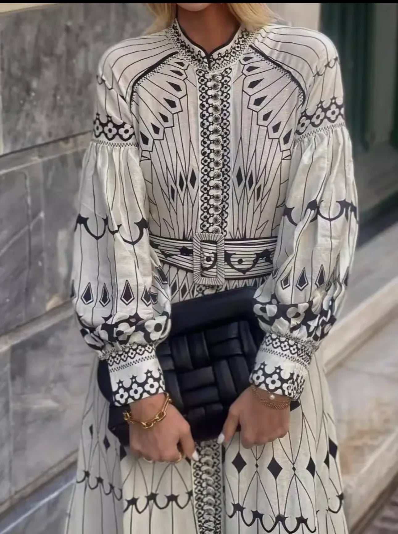 Print Retro Lantern Retro Sleeve Dress