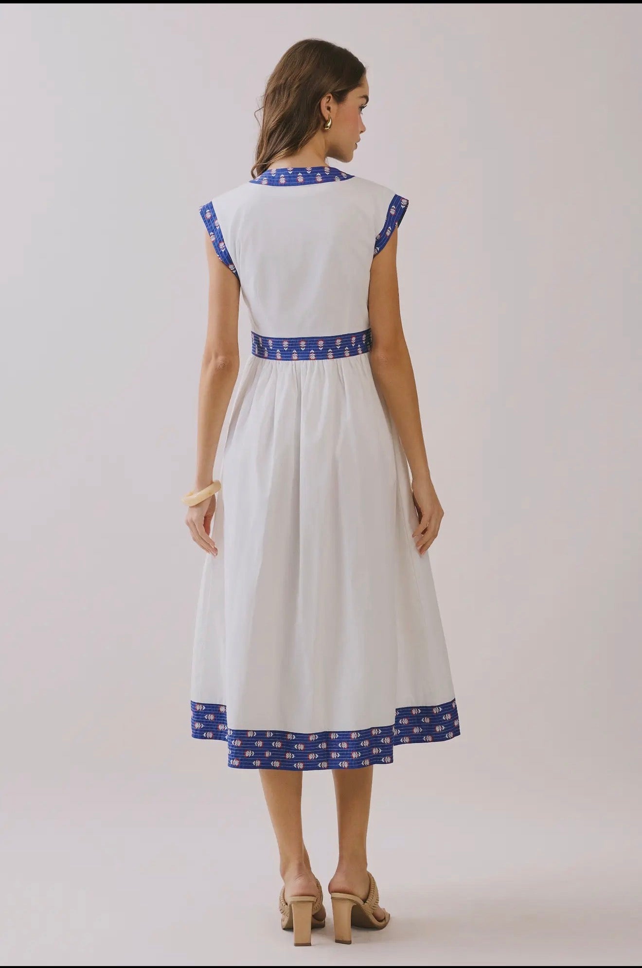 Contrast Printed V neck Midi Dress