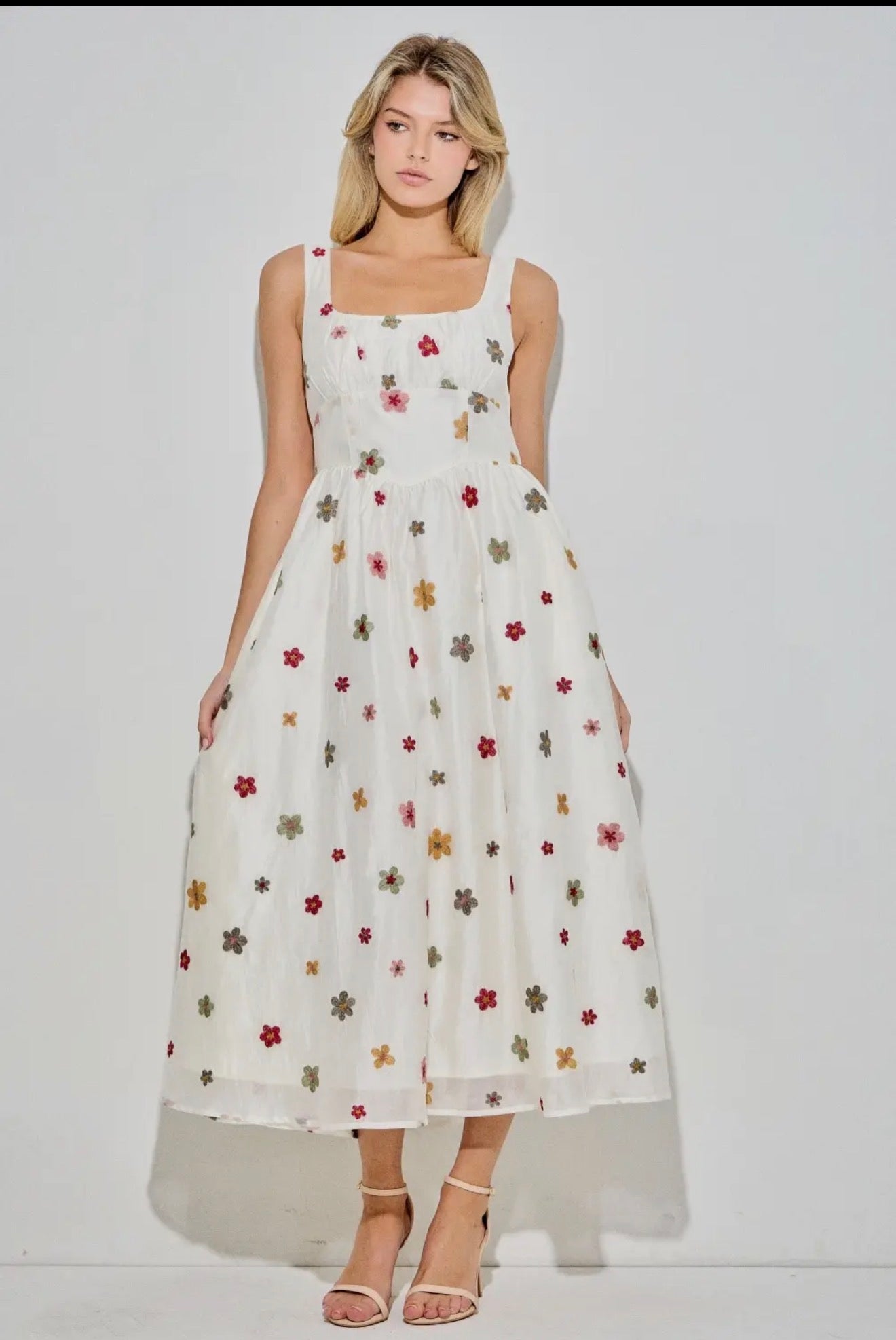 Floral Embroidered Sleeveless Maxi Dress