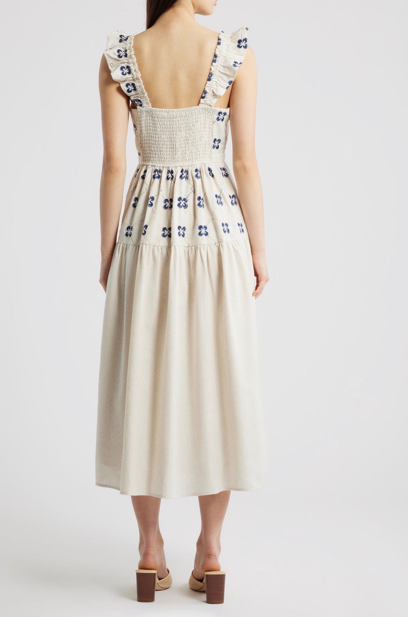 Flora Tile Pattern Ruffle Sleeve Dress