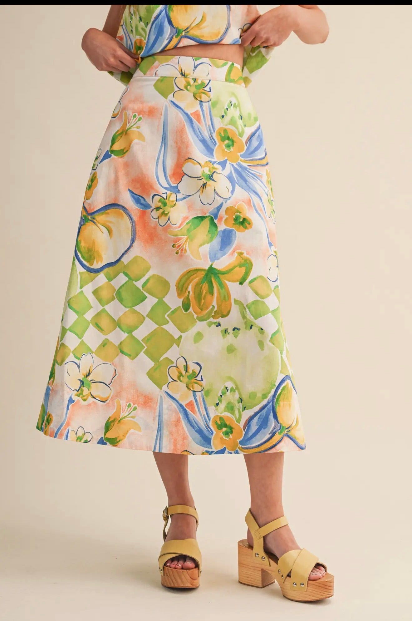 Exclusive Floral Print Cotton Crop tank top and Skirt -  set