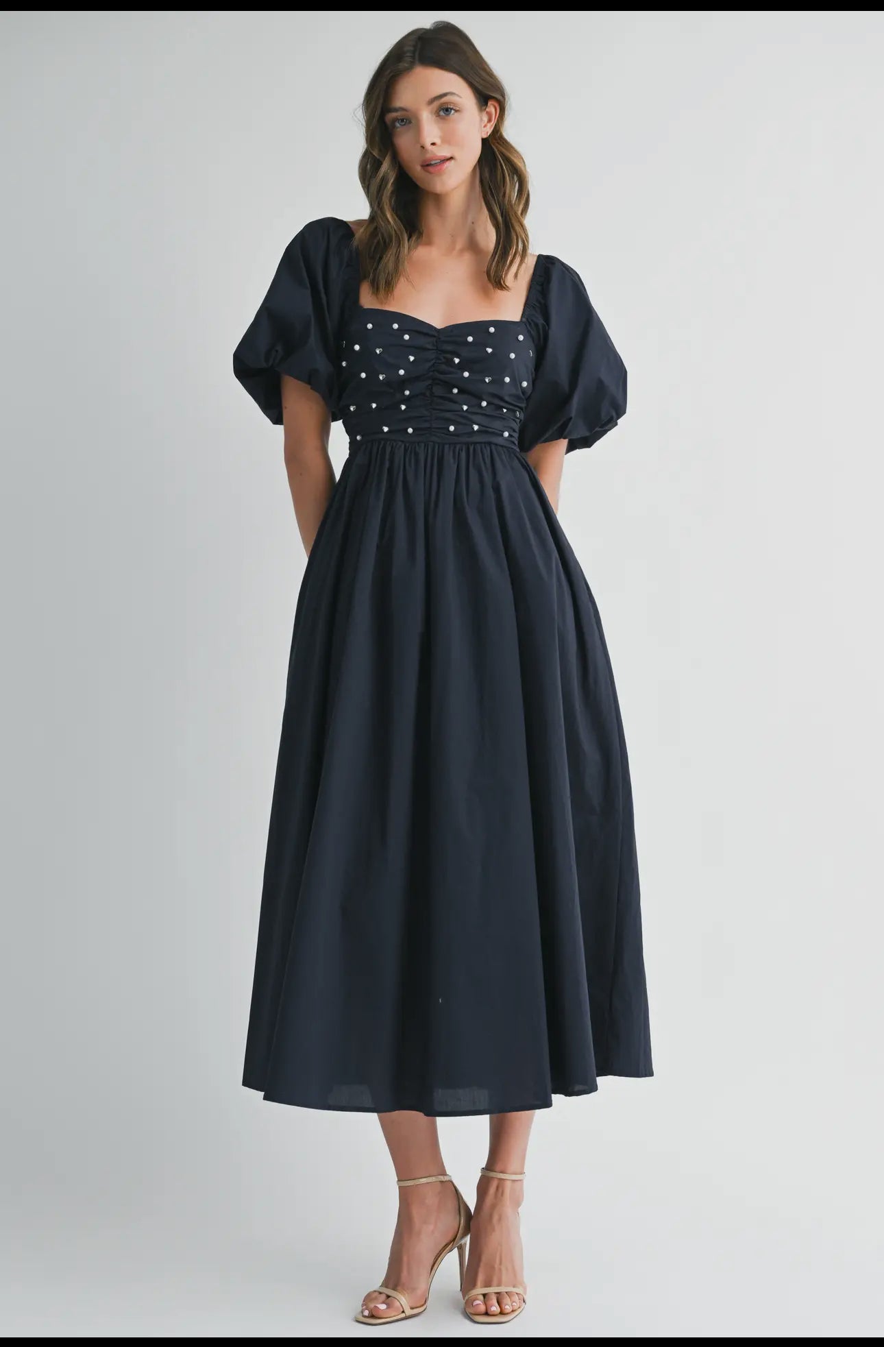 Embellished Puff Sleeve midi dress