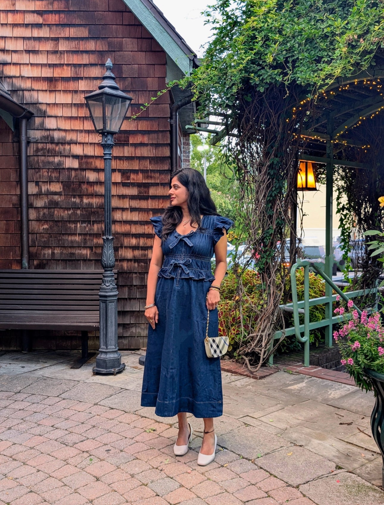 Ruffled Detail Flutter Sleeve Washed Denim Dress