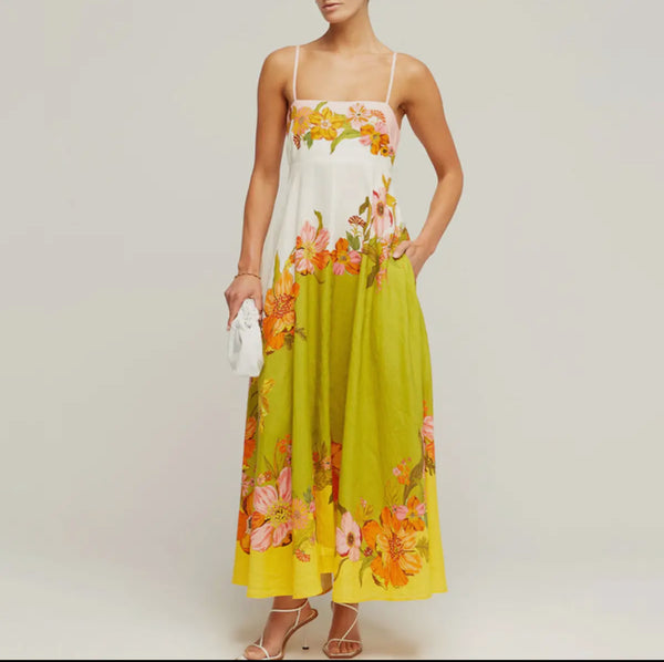 Cotton and Linen Print Positioning Dress