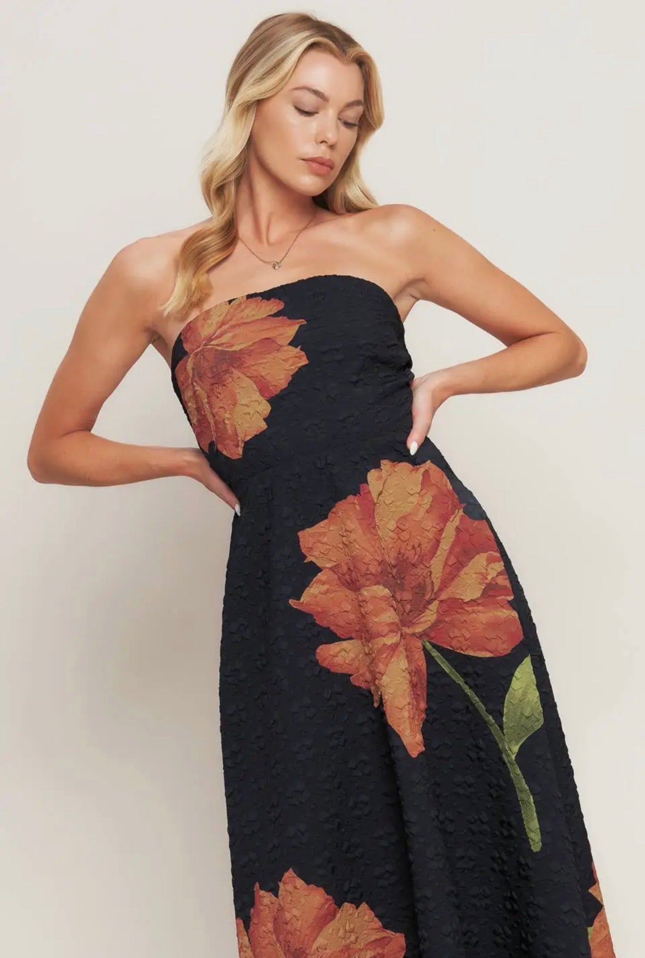 Printed Textured Woven Midi Dress