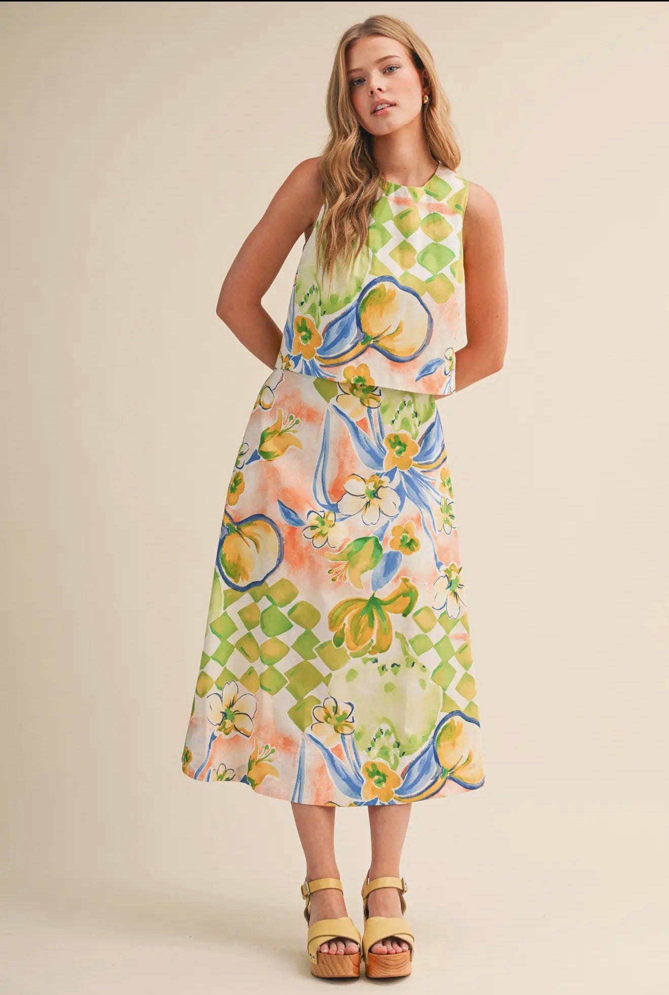 Exclusive Floral Print Cotton Crop tank top and Skirt -  set