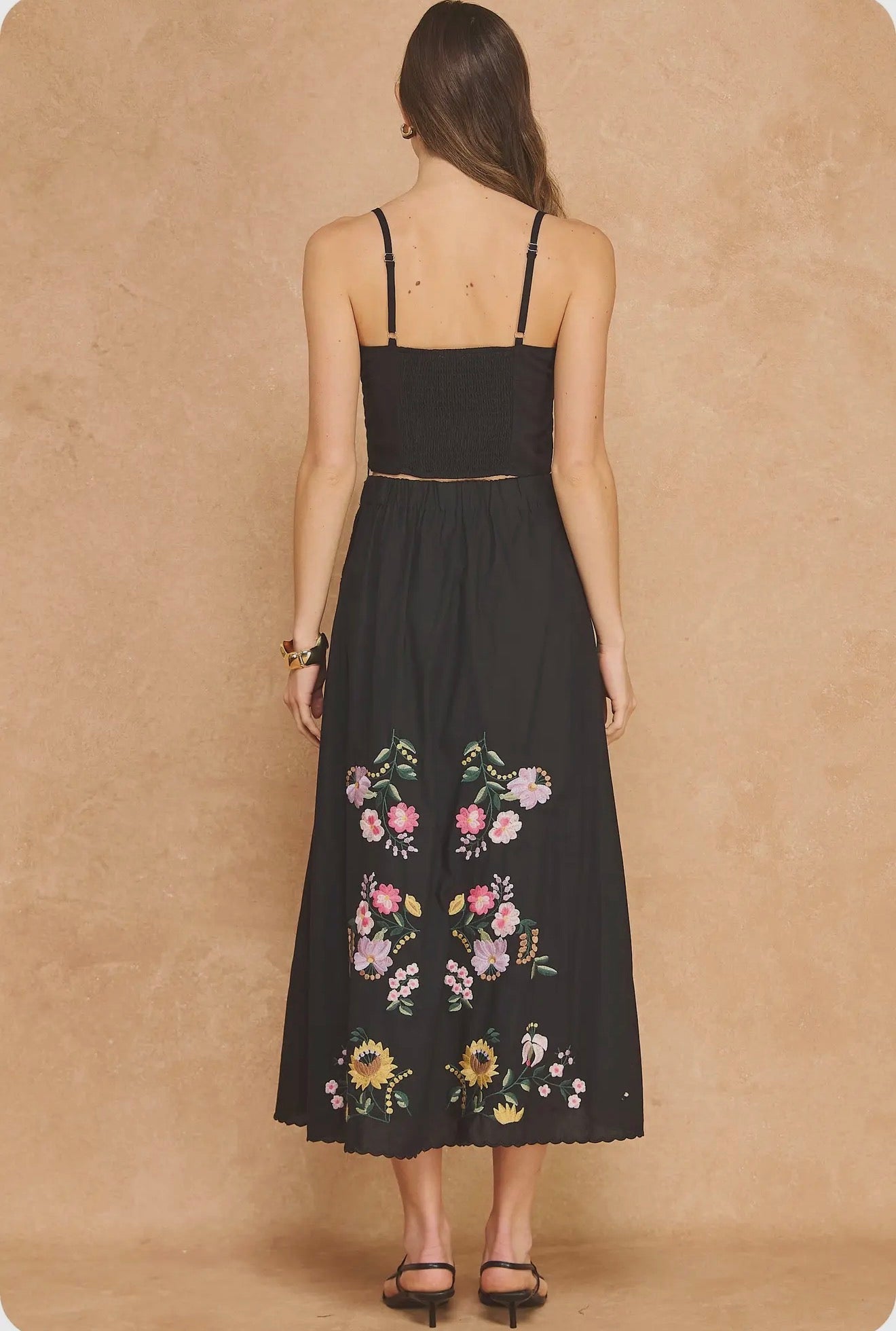 Embroidered Floral Lace Detail Top and Skirt Set