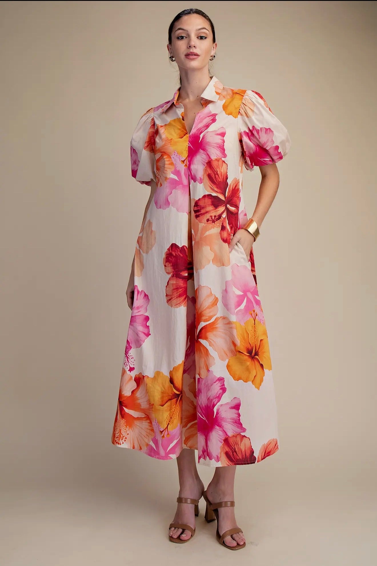 Light Weight Collar V-neck midi dress