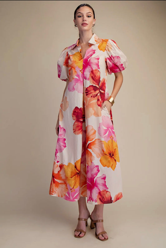 Light Weight Collar V-neck midi dress