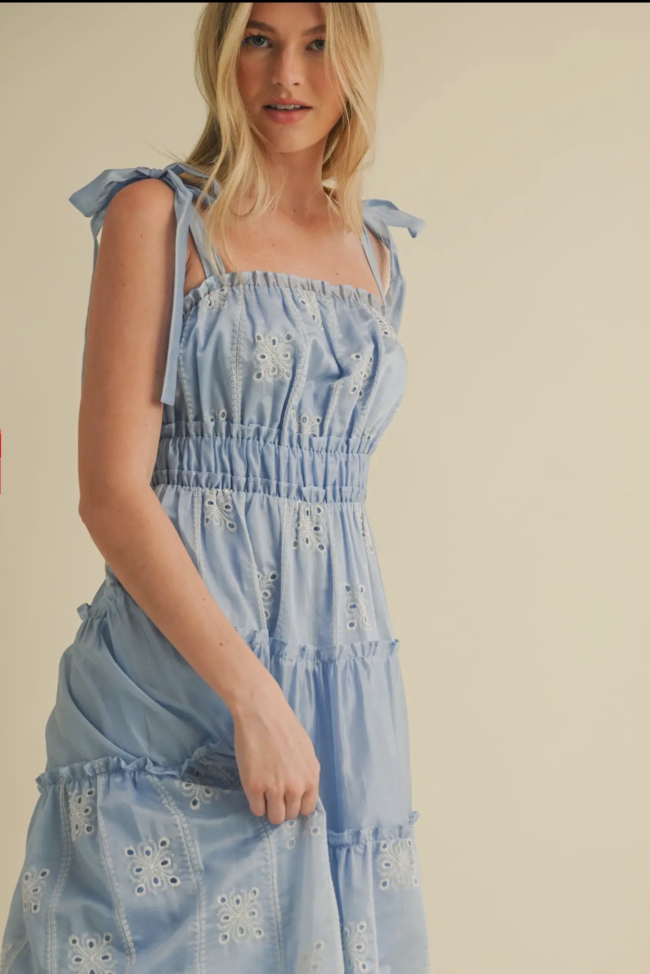 Tiered Eyelet Midi Dress