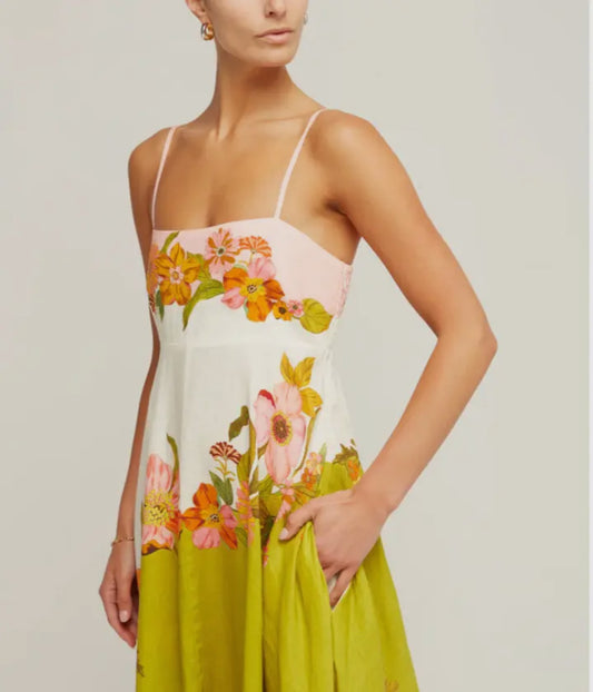 Cotton and Linen Print Positioning Dress