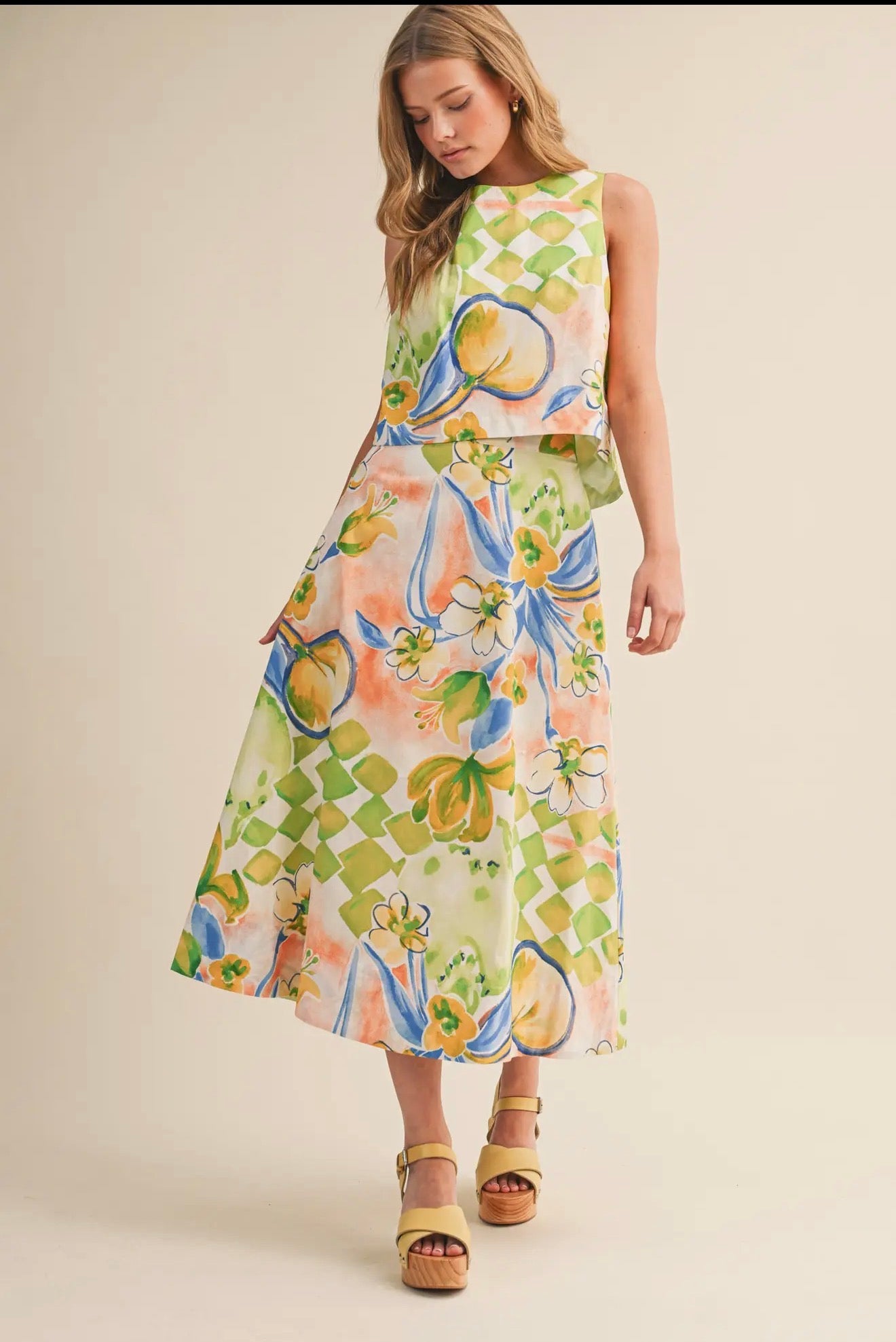 Exclusive Floral Print Cotton Crop tank top and Skirt -  set