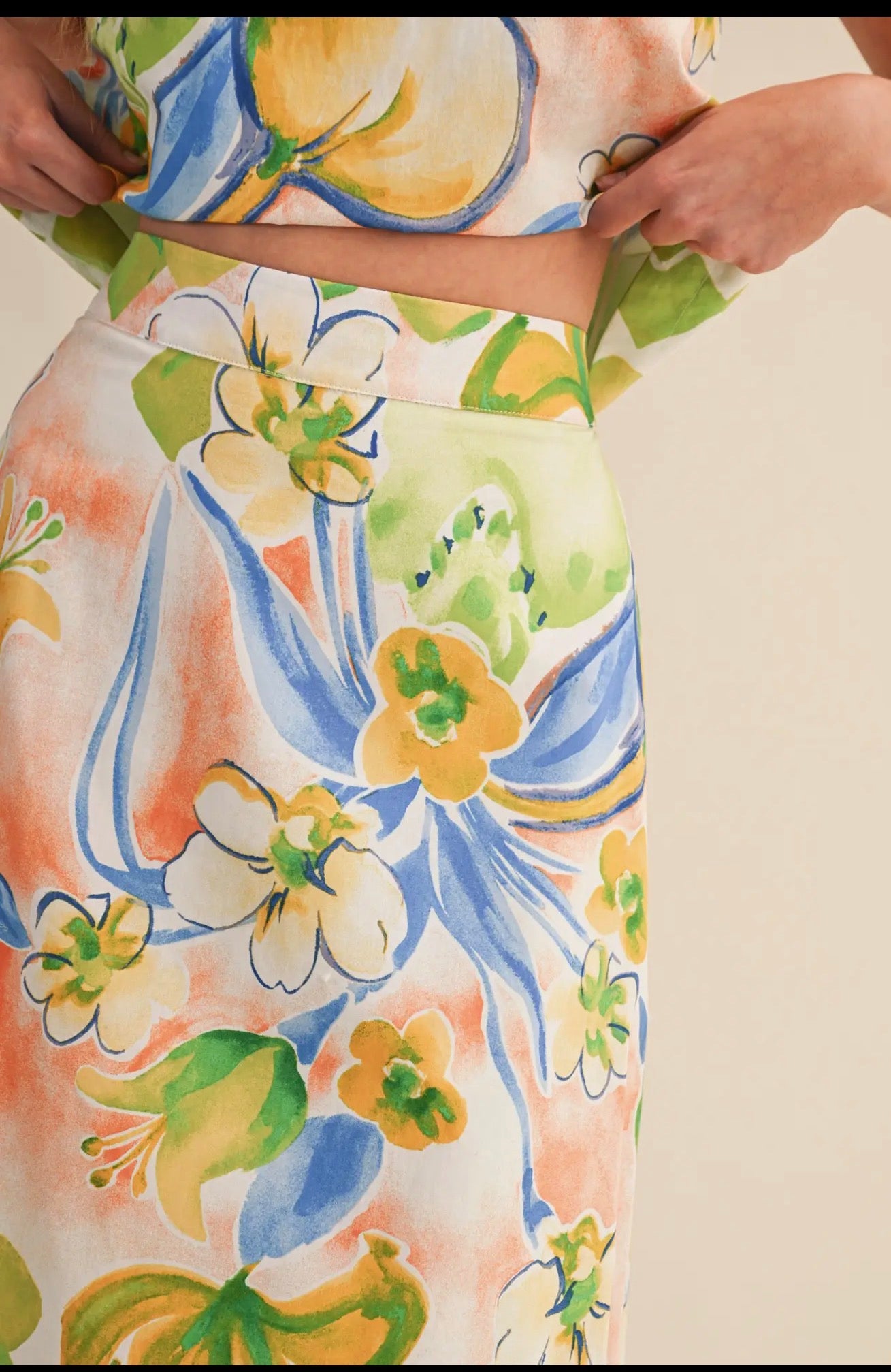Exclusive Floral Print Cotton Crop tank top and Skirt -  set