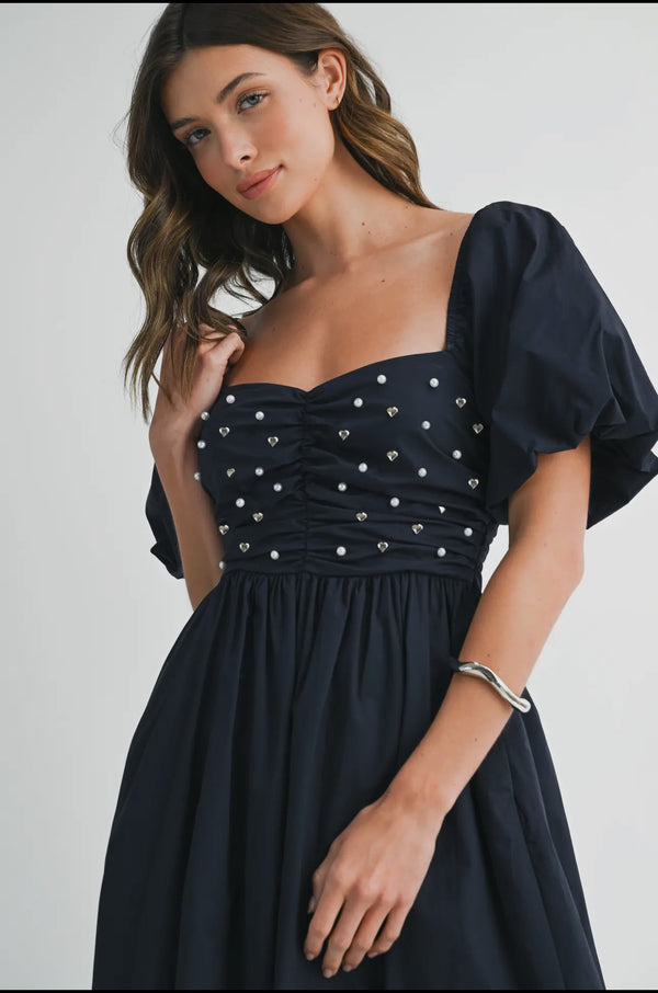 Embellished Puff Sleeve midi dress