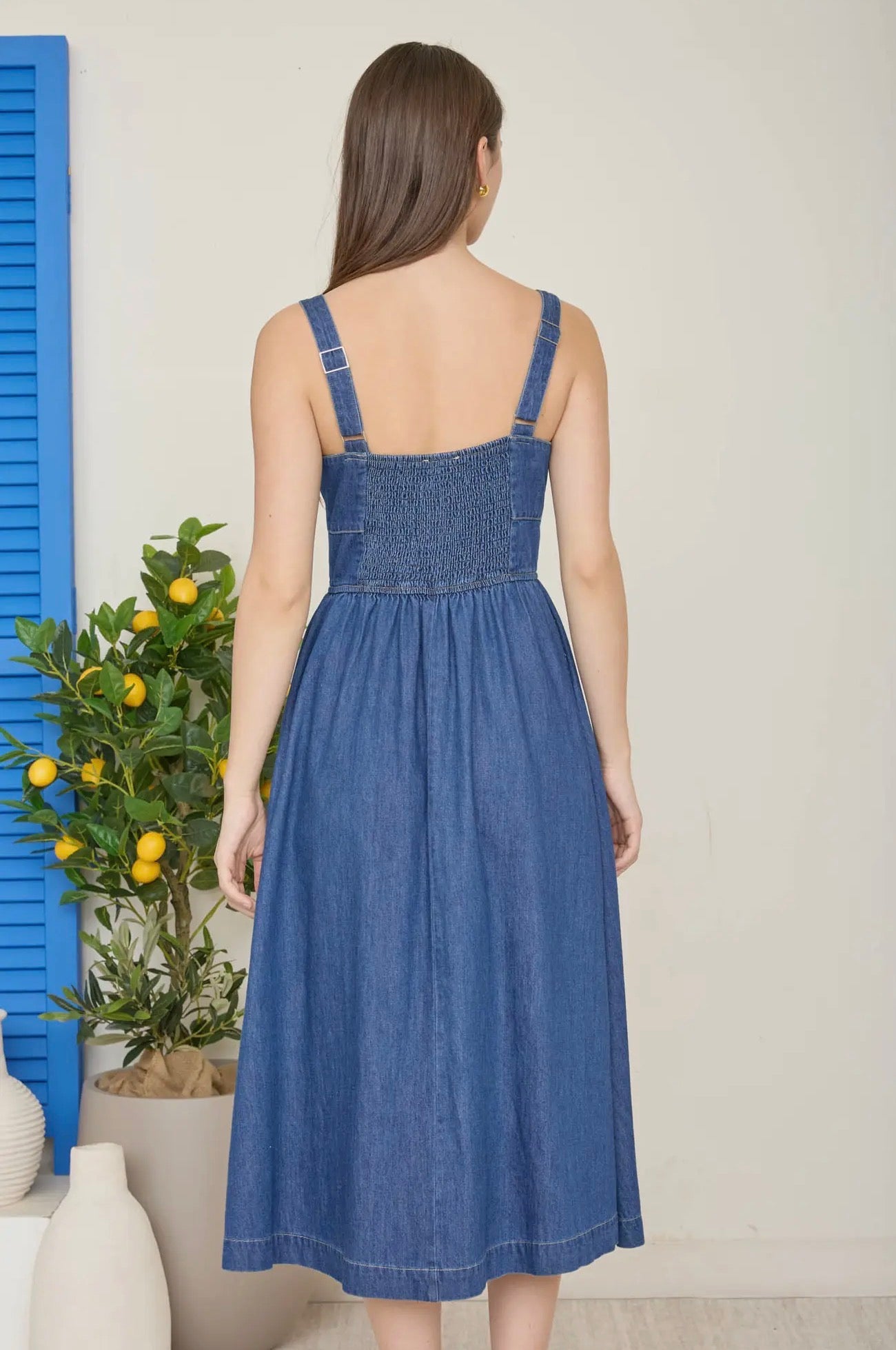 Front Lace Up- Denim Sleeveless Dress