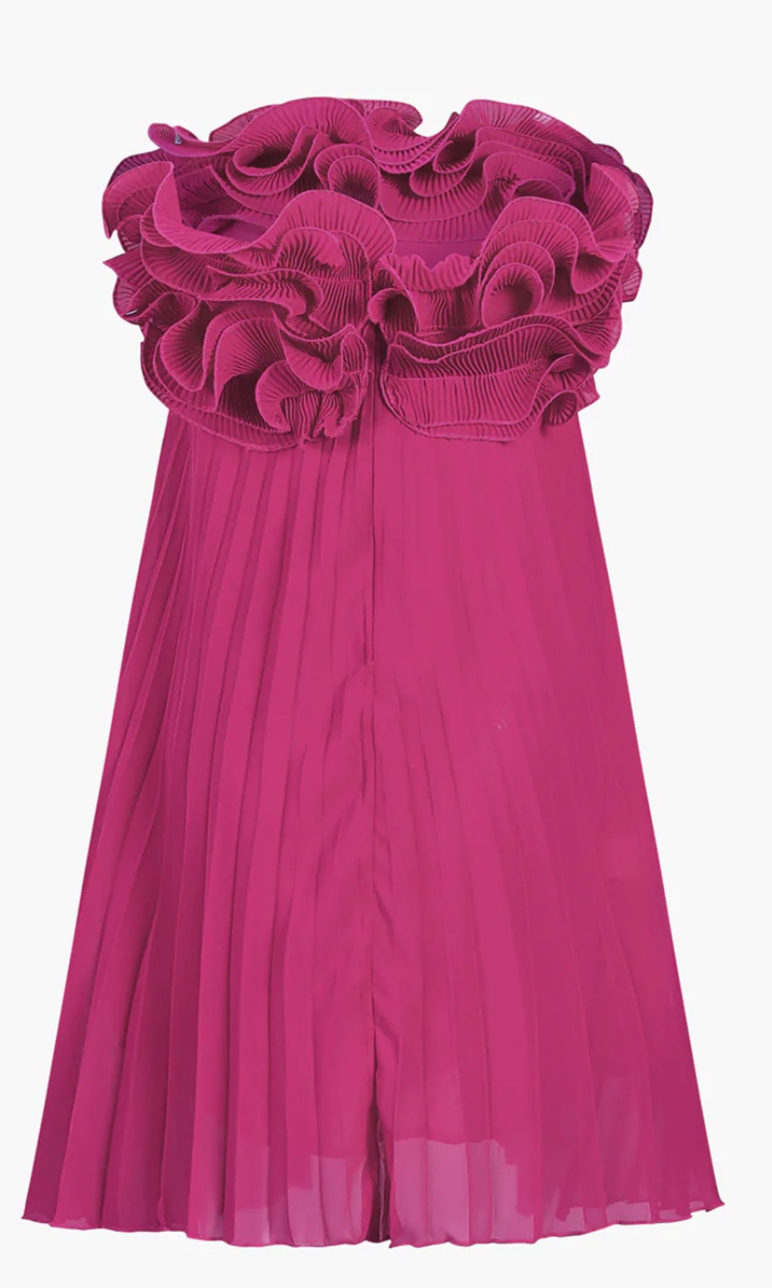 Final Sale- Ruffled Pleated Rosette Strapless Mini Dress
