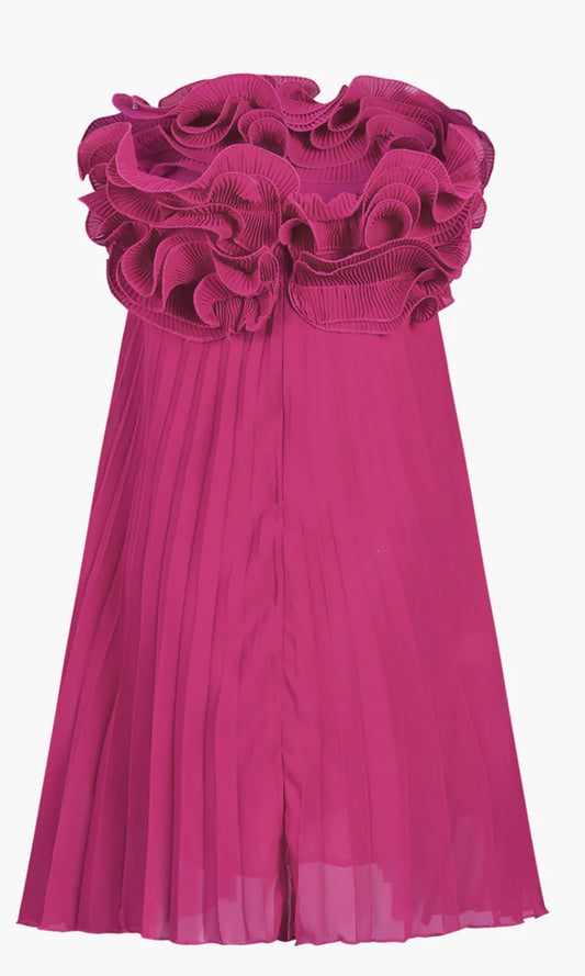 Final Sale- Ruffled Pleated Rosette Strapless Mini Dress