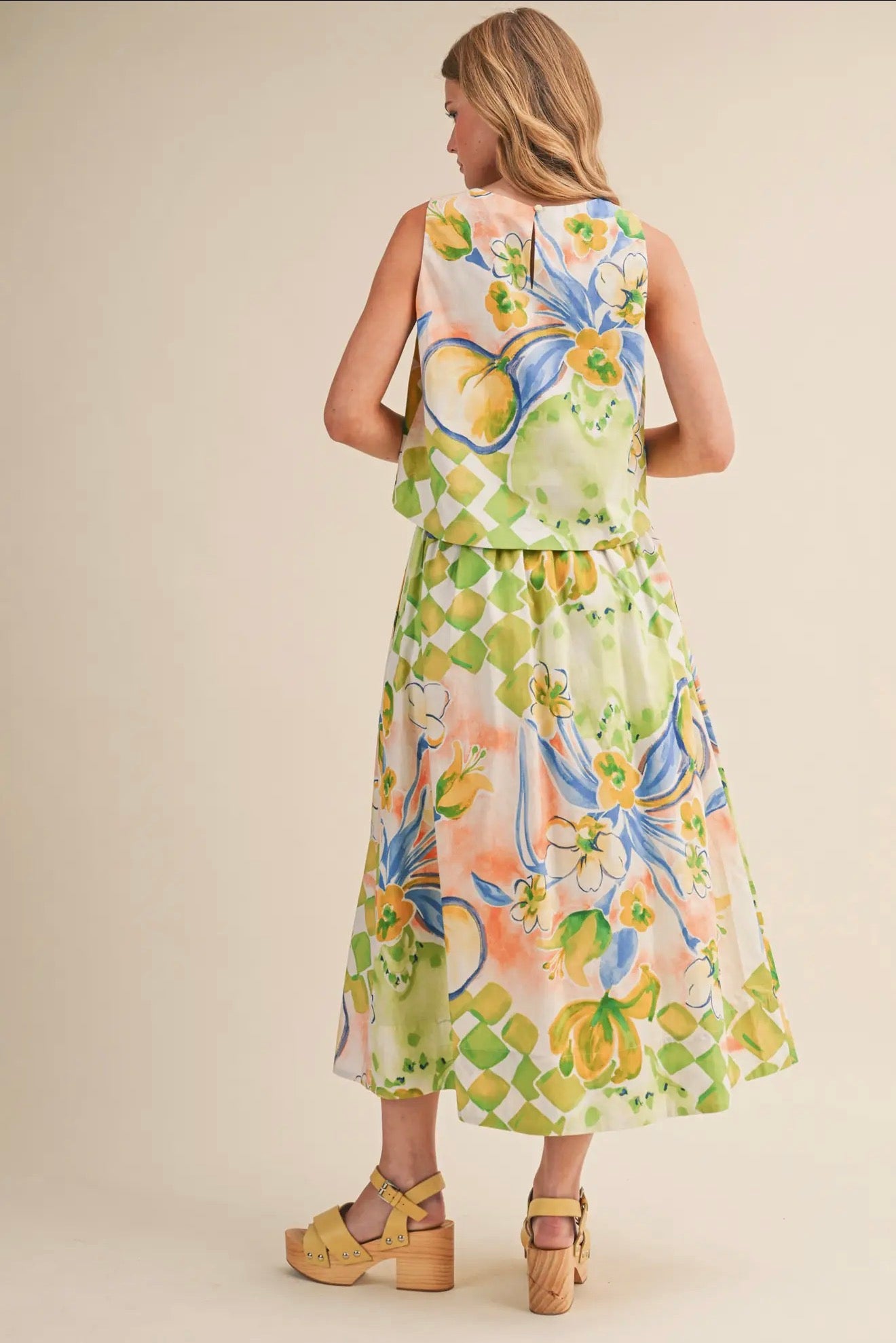 Exclusive Floral Print Cotton Crop tank top and Skirt -  set