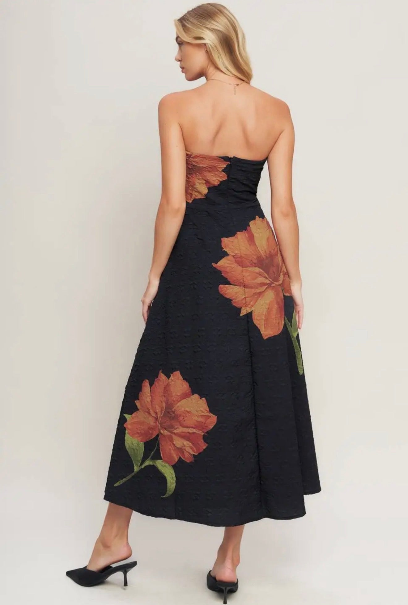 Printed Textured Woven Midi Dress
