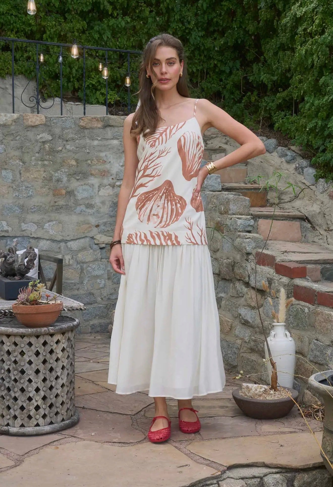 Nautical Print Sphagetti Strap Midi Dress