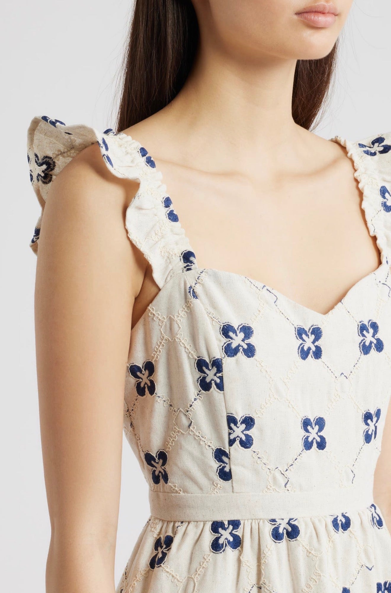 Flora Tile Pattern Ruffle Sleeve Dress