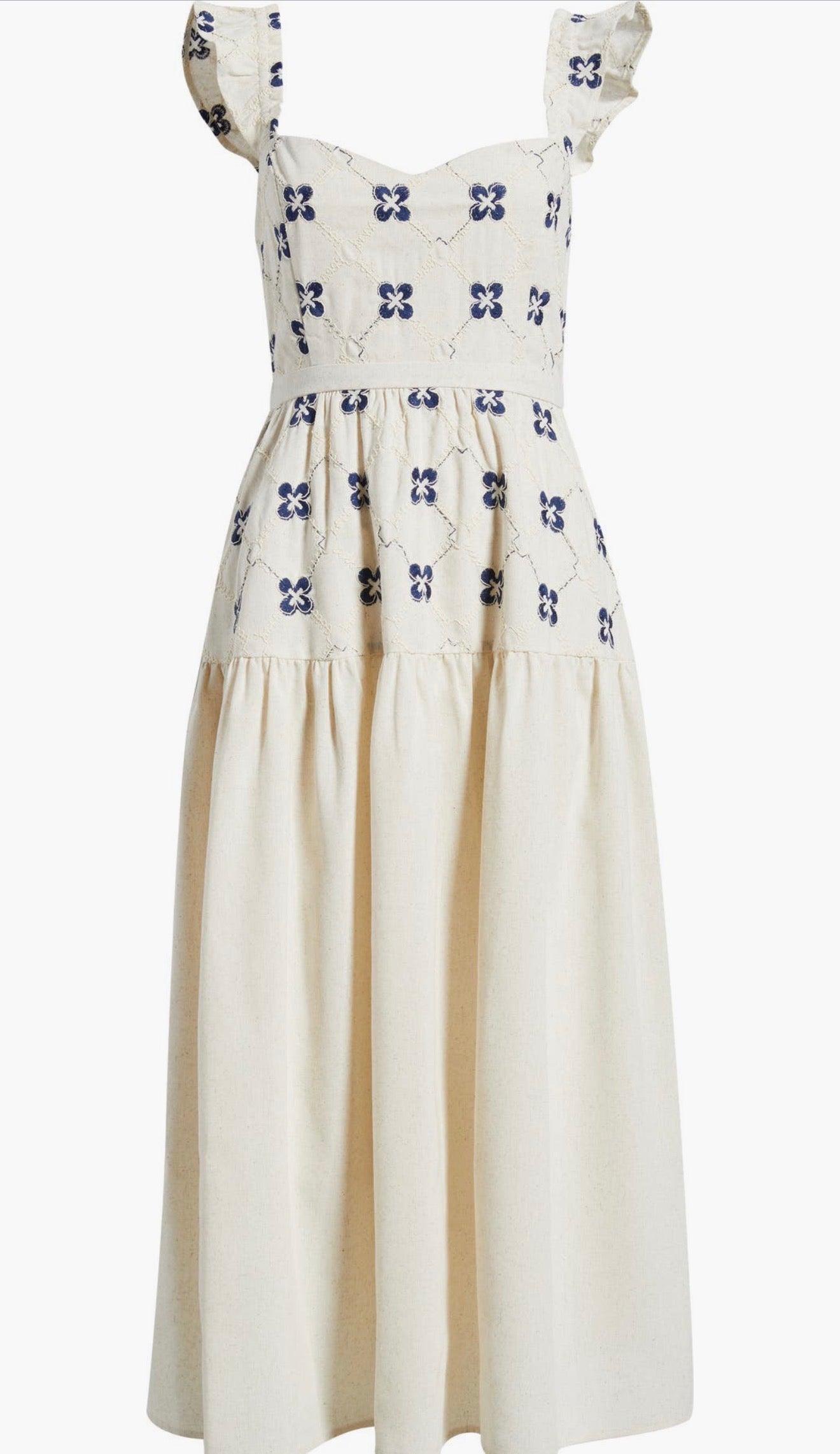 Flora Tile Pattern Ruffle Sleeve Dress