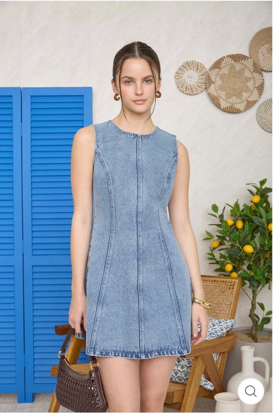 Round neck Sleeveless Denim Mini Dress