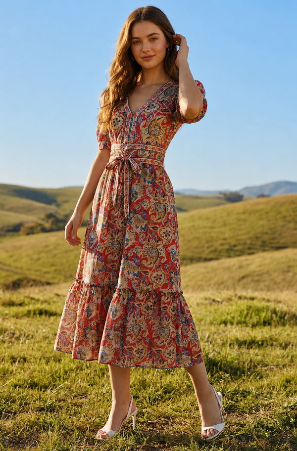 Short Sleeve Ruffle Hem Dress